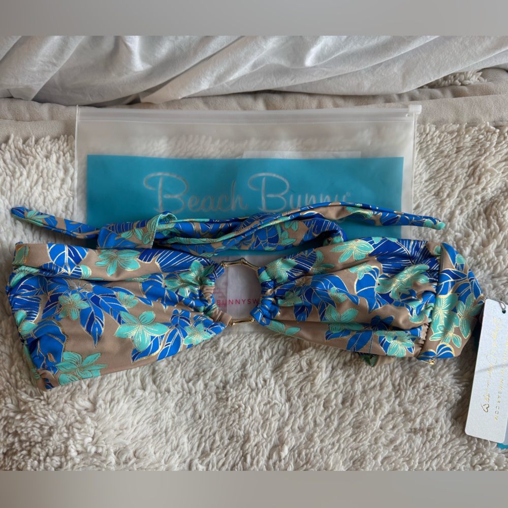 Beach Bunny Bethany Bandeau Blue Jungle Floral Top